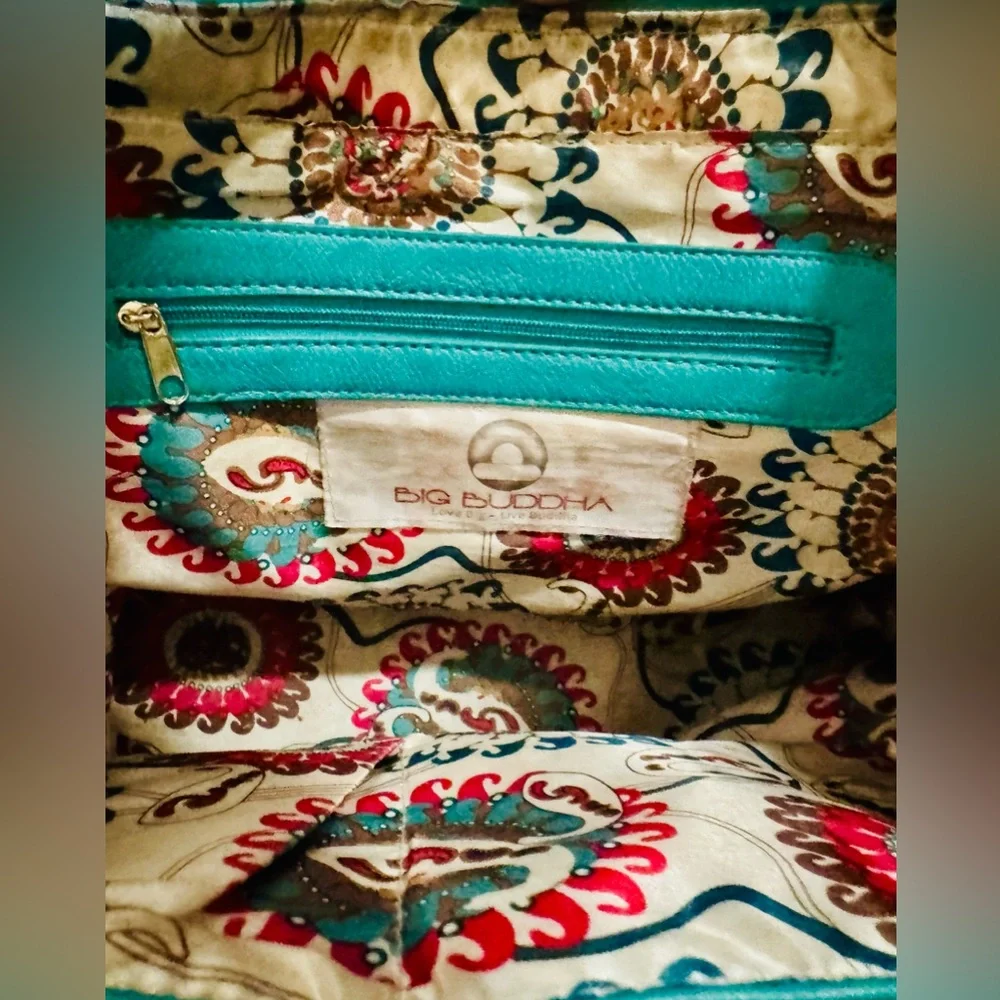 Big Buddha Turquoise Quilted Floral Glam Bag with Gold Chain Accents Luxury - Picture 9 of 16